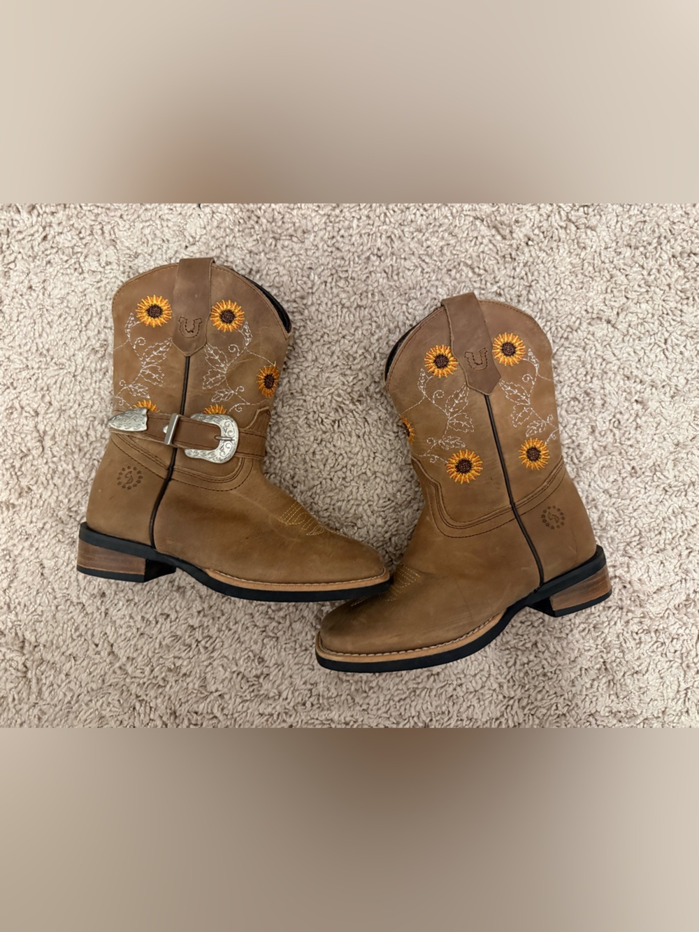 Kids Sunflower Embroidered Brown Western Boots size 1